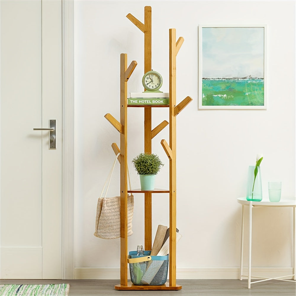 Bamboo Coat Stand Rack: Corner Clothes Hanger Sturdy with Shelf Wooden Coat Tree with 10 Hanging Hooks for Clothes, Coat Hat, Umbrella, Hallway Bedroom Entryway 64.17 x 13.78 x 13.78inch