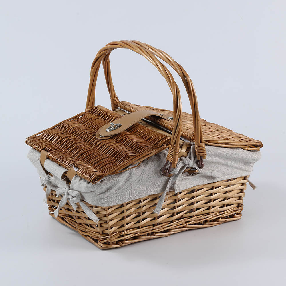 Ins-Style Wicker Handbasket with Lid, Pastoral Style Photo Prop, Home Storage Basket for Outdoor Camping Non-Food Direct Contact