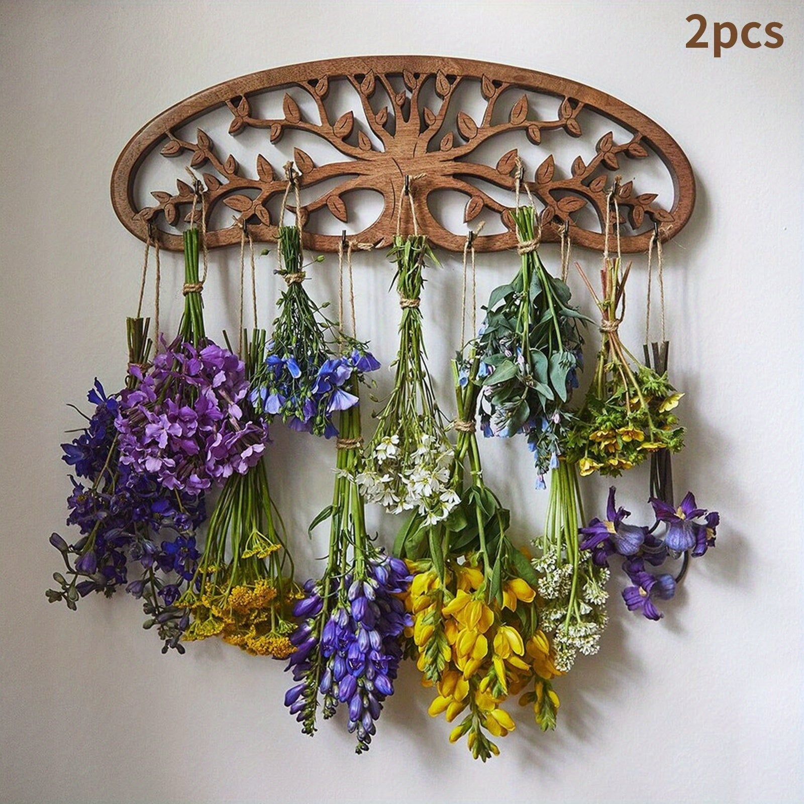 Rustic Herb Drying Rack Hanging - Artistic Life Tree Design Holds 11 Bouquets. Wooden Tree-Shaped Jewelry Holder for Storing Jewelry. Space-Saving Herb & Flower Dryer Wall Decor Art for Kitchen Witches, Gardeners & Crafters - Thanksgiving Gift