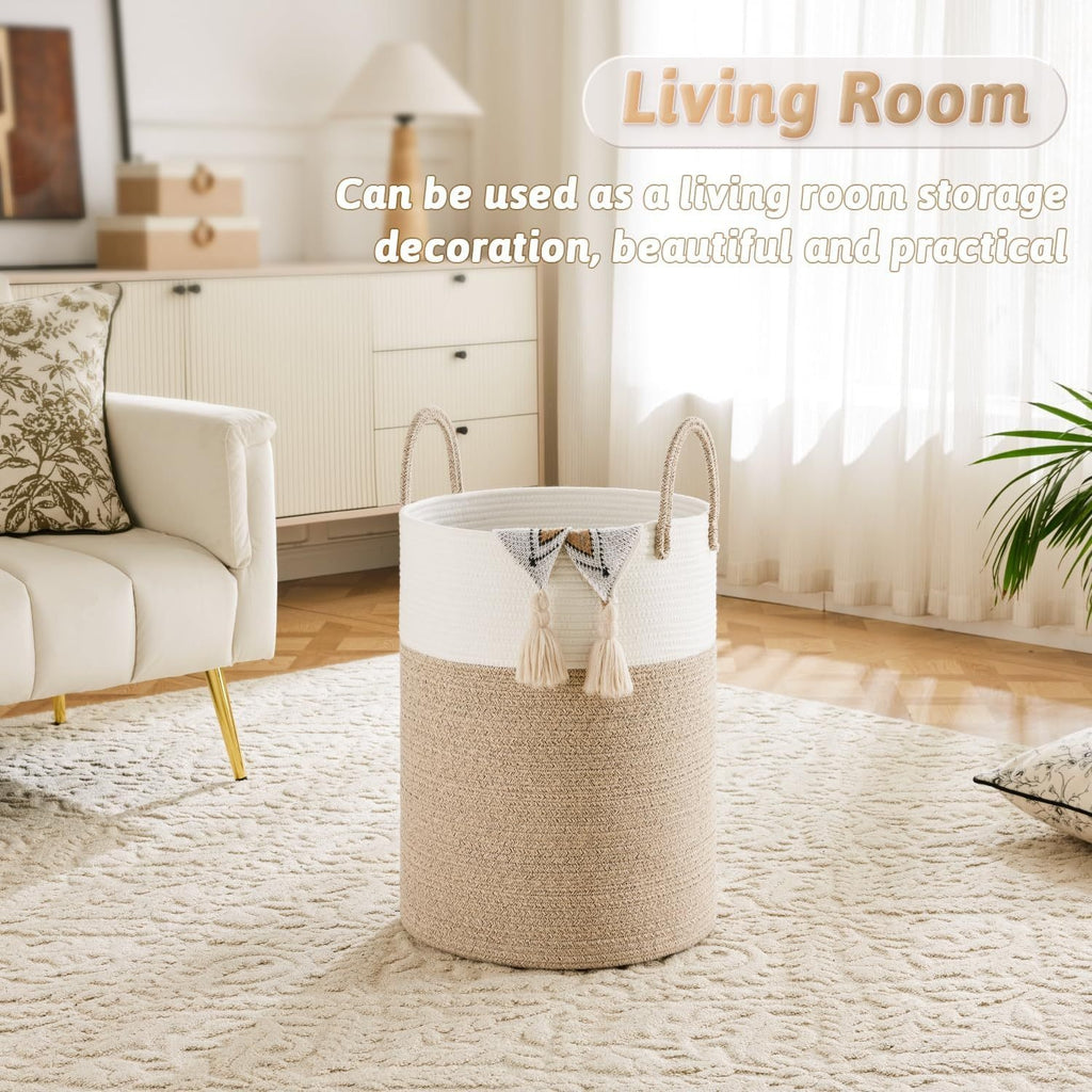 Laundry Basket, Woven Rope Laundry Hamper, 60L\u002F 80L for Decor Storage of Dirty Clothes, Toys and Blankets in Bathroom, Room and Living Room