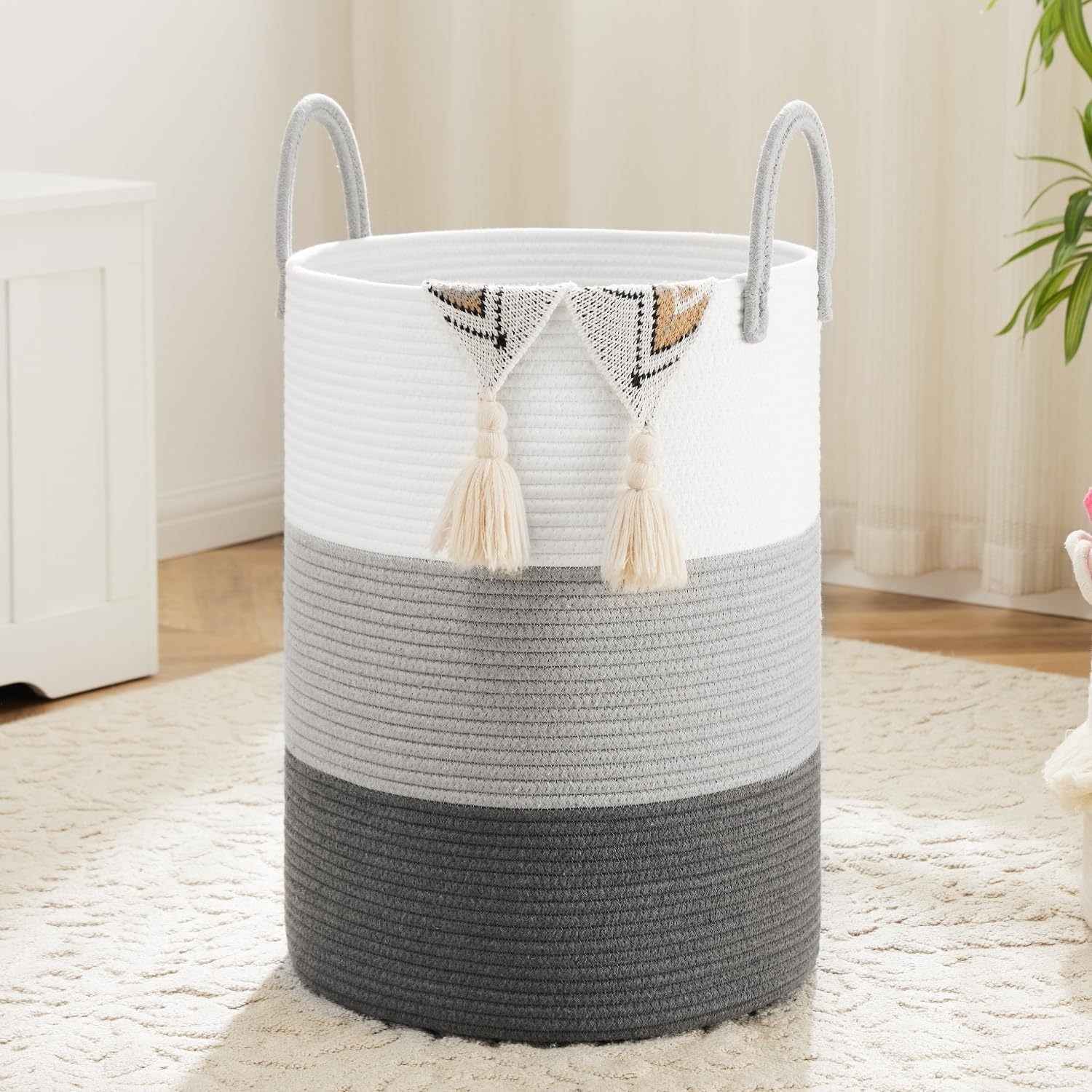 Laundry Basket, Woven Rope Laundry Hamper, 60L\u002F 80L for Decor Storage of Dirty Clothes, Toys and Blankets in Bathroom, Room and Living Room