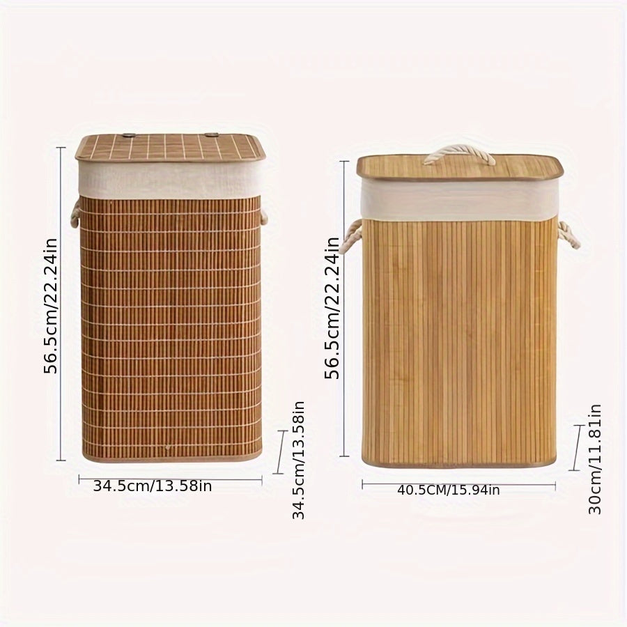 1pc Foldable Bamboo Laundry Basket with Collapsible Frame - Rattan Clothes Hamper, Space-Saving Rectangular Storage Bin for ' Room,, Dorm, Bathroom Organization (Easy Assembly), Laundry Baskets