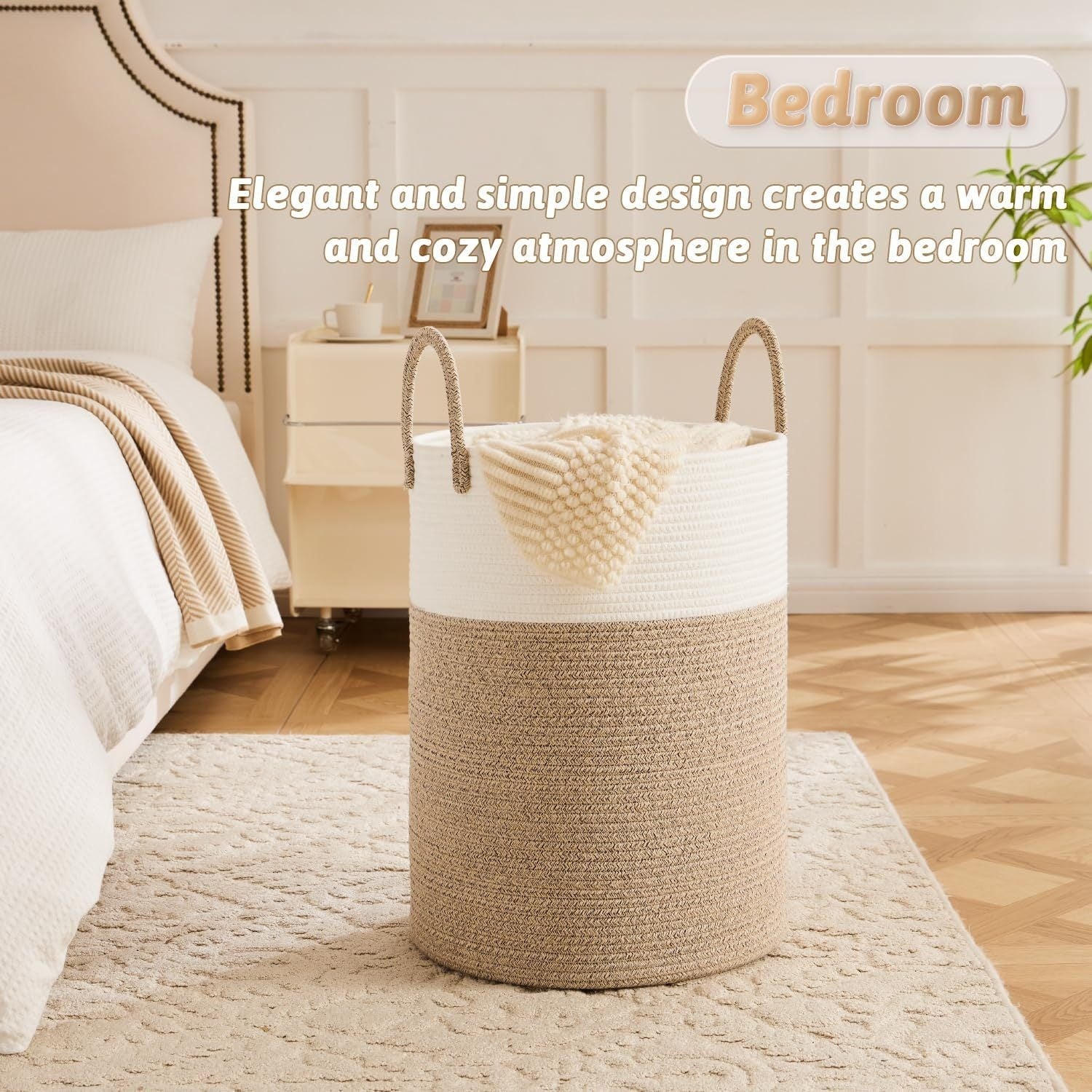 Laundry Basket, Woven Rope Laundry Hamper, 60L\u002F 80L for Decor Storage of Dirty Clothes, Toys and Blankets in Bathroom, Room and Living Room