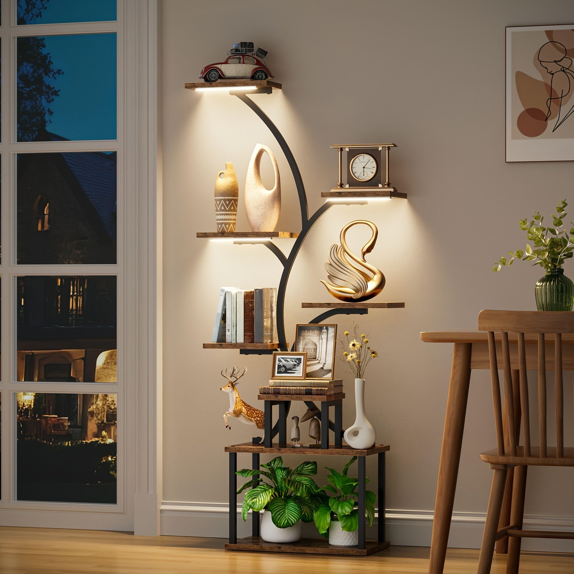 CODACE 1pc Bookcase with LED Lights, 8-tier Corner Display Stand, 62\