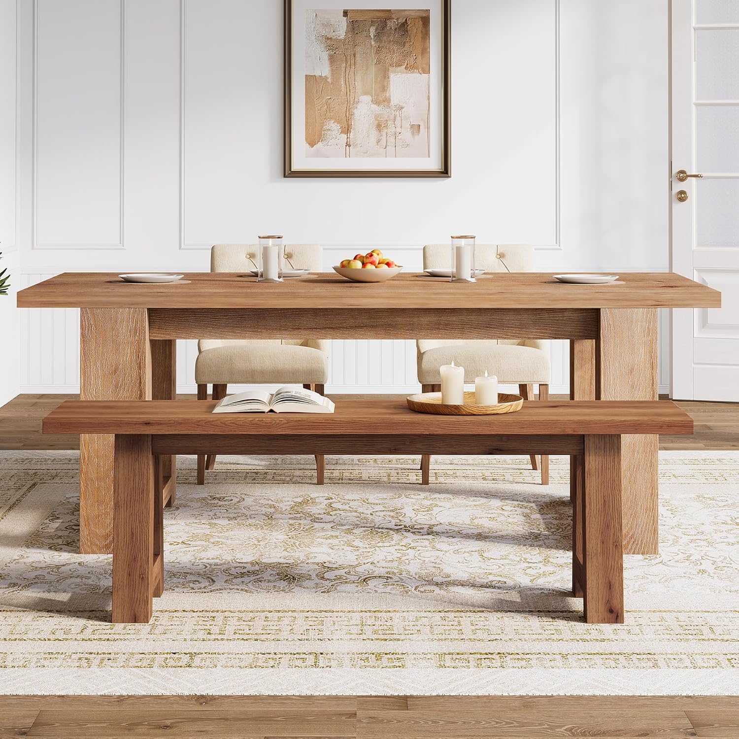 Solid Wood Dining Bench with A-Shaped Legs, 55.12' Farmhouse Indoor Bench for Dining Room, Kitchen, Entryway, Hallway And Living Room