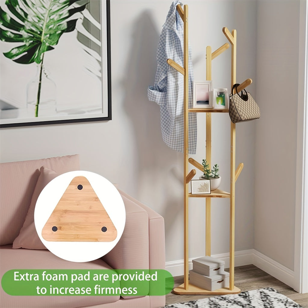 Bamboo Coat Stand Rack: Corner Clothes Hanger Sturdy with Shelf Wooden Coat Tree with 10 Hanging Hooks for Clothes, Coat Hat, Umbrella, Hallway Bedroom Entryway 64.17 x 13.78 x 13.78inch