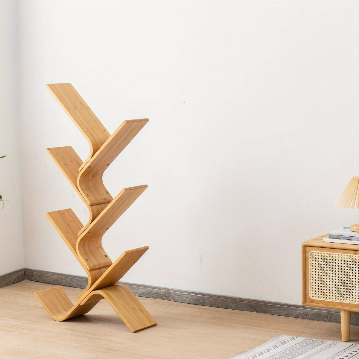 Creative Tree-Shaped Bookshelf - Curved Hardwood Bookcase with 3-Tier Storage, Space-Saving Design for Living Room, Bedroom, or Classroom Decor