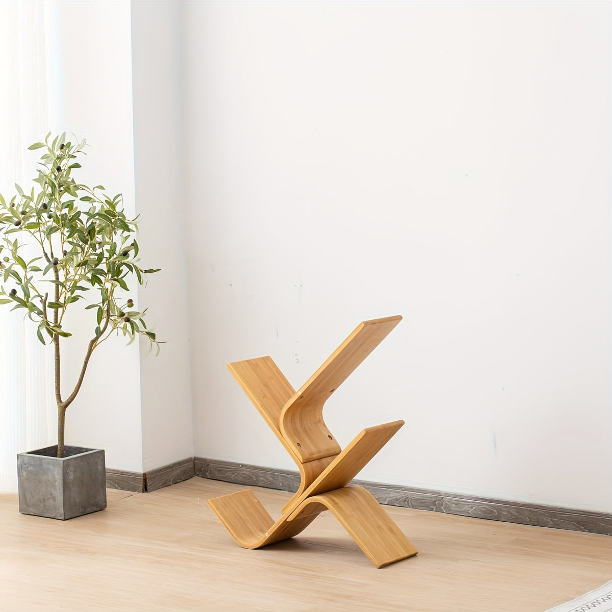 Creative Tree-Shaped Bookshelf - Curved Hardwood Bookcase with 3-Tier Storage, Space-Saving Design for Living Room, Bedroom, or Classroom Decor