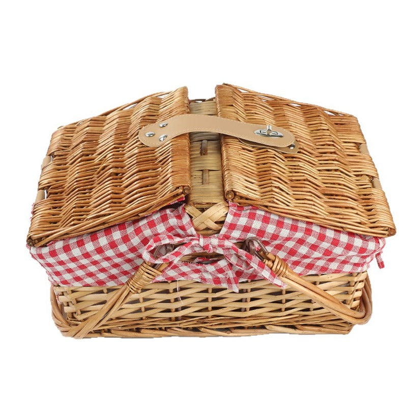 Ins-Style Wicker Handbasket with Lid, Pastoral Style Photo Prop, Home Storage Basket for Outdoor Camping Non-Food Direct Contact