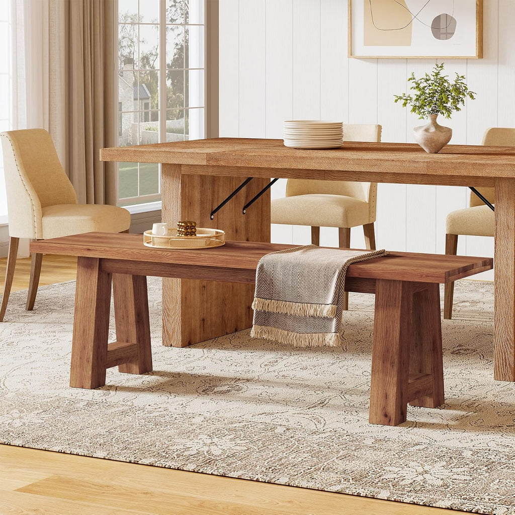 Solid Wood Dining Bench with A-Shaped Legs, 55.12' Farmhouse Indoor Bench for Dining Room, Kitchen, Entryway, Hallway And Living Room