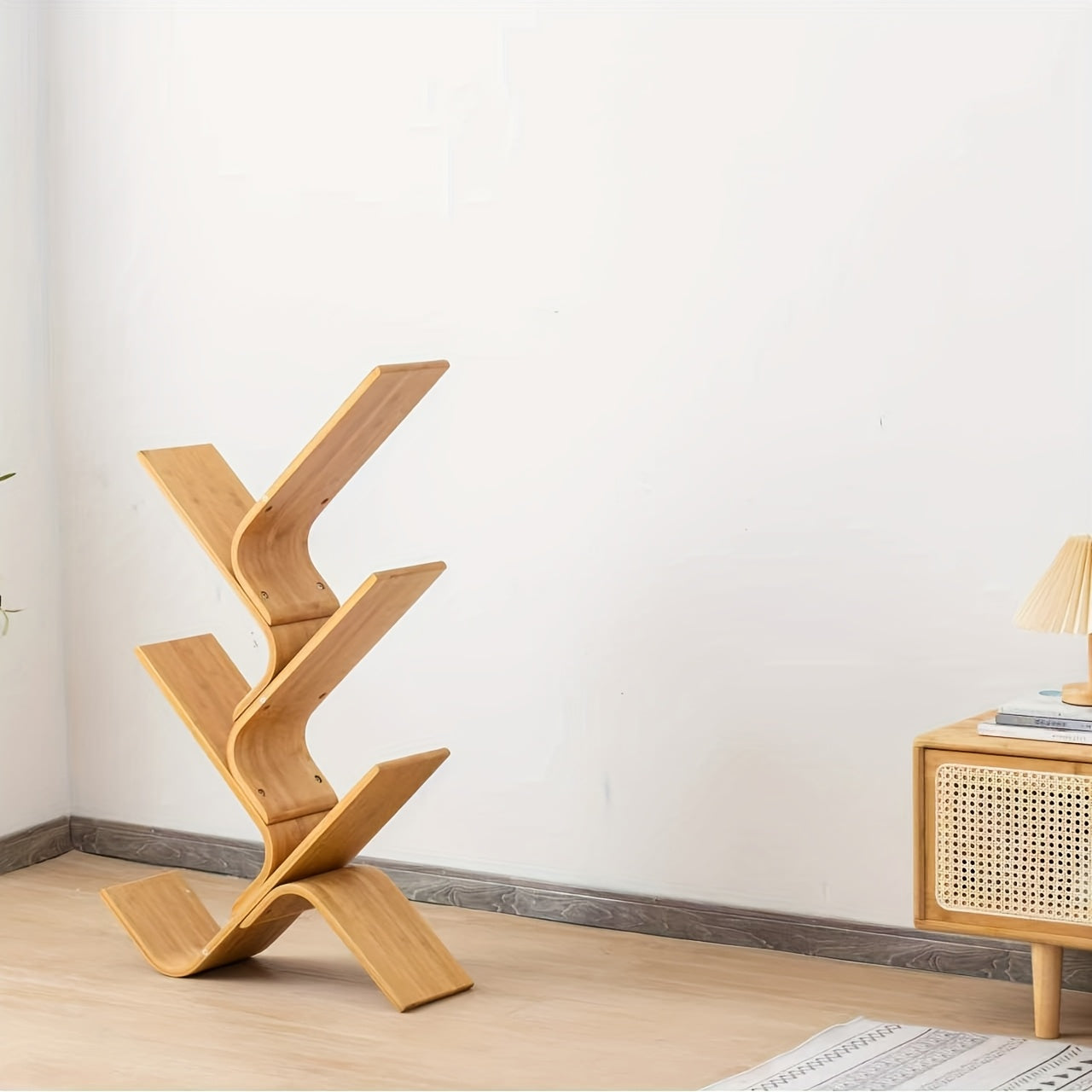 Creative Tree-Shaped Bookshelf - Curved Hardwood Bookcase with 3-Tier Storage, Space-Saving Design for Living Room, Bedroom, or Classroom Decor