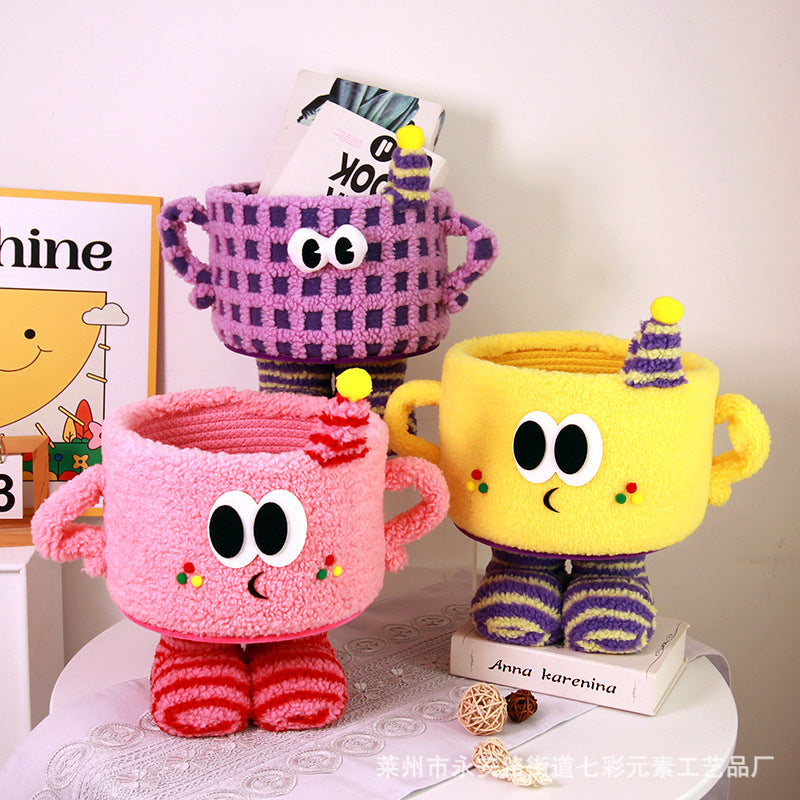 Cute Big Feet Monster Storage Basket, Woven Dopamine Flower Bucket, for Snacks Makeup Organizer, Home Desktop Decor, Gift Bucket, Shelf Baskets