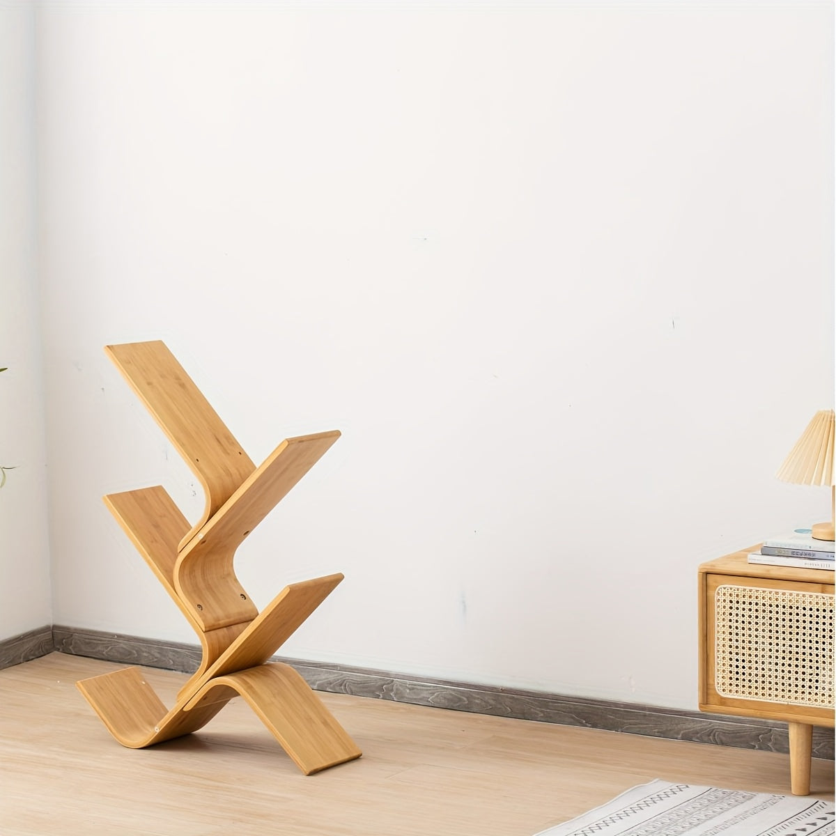 Creative Tree-Shaped Bookshelf - Curved Hardwood Bookcase with 3-Tier Storage, Space-Saving Design for Living Room, Bedroom, or Classroom Decor