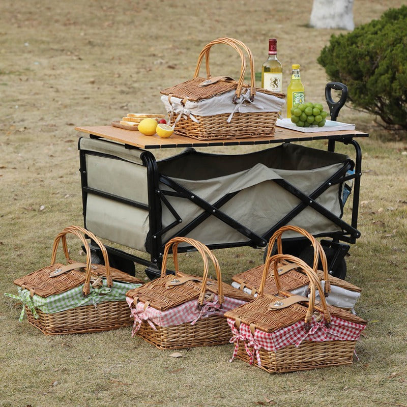Ins-Style Wicker Handbasket with Lid, Pastoral Style Photo Prop, Home Storage Basket for Outdoor Camping Non-Food Direct Contact