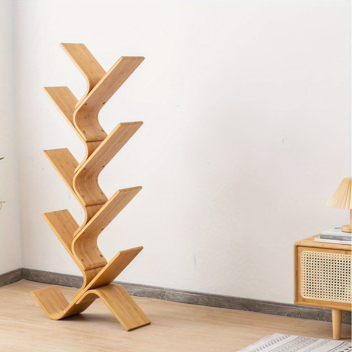 Creative Tree-Shaped Bookshelf - Curved Hardwood Bookcase with 3-Tier Storage, Space-Saving Design for Living Room, Bedroom, or Classroom Decor