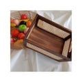 Rattan Woven & Wooden Storage Basket Organizer Box - Rustic Retro Desktop Basket Suitable for Snacks, Cosmetics, Office Supplies, Multipurpose Organizer for Home, Desk,, Bathroom - Space-Saving Clutter-Free Shelf Organizer, Shelf Baskets