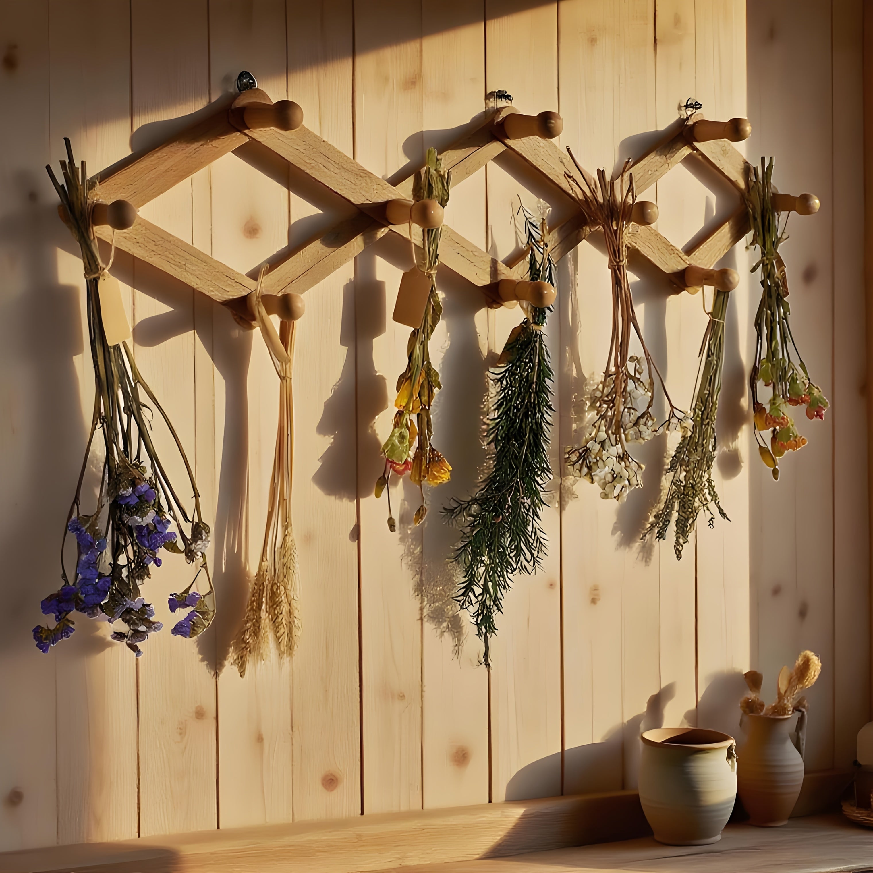 Rustic Herb Drying Rack Hanging - Artistic Life Tree Design Holds 11 Bouquets. Wooden Tree-Shaped Jewelry Holder for Storing Jewelry. Space-Saving Herb & Flower Dryer Wall Decor Art for Kitchen Witches, Gardeners & Crafters - Thanksgiving Gift