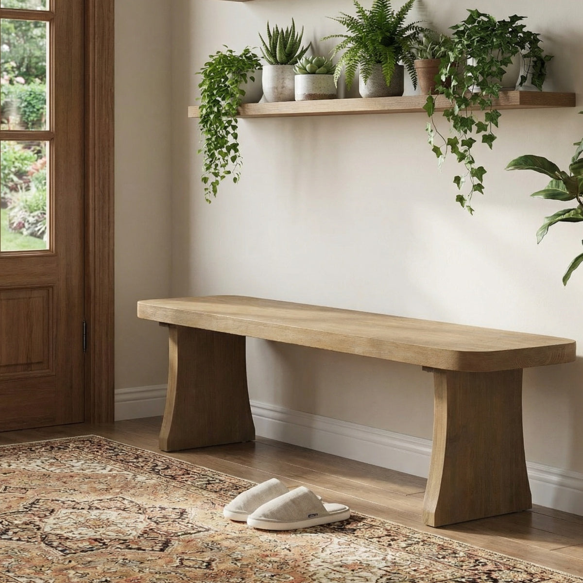 Indoor Pine Dining Bench, 62.9''L Solid Wood Seating, 350lbs Weight Capacity, Fits 3 People for Kitchen, Dining Room& Living Space