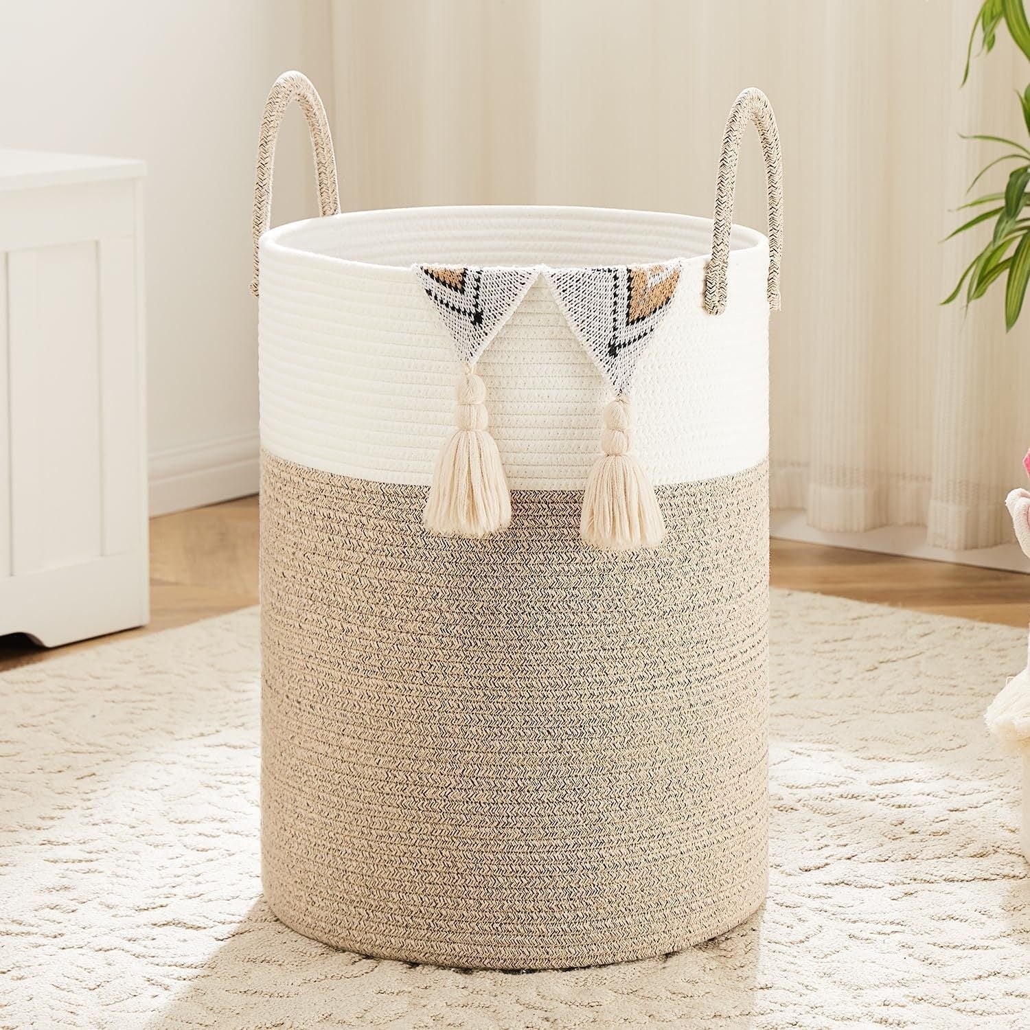 Laundry Basket, Woven Rope Laundry Hamper, 60L\u002F 80L for Decor Storage of Dirty Clothes, Toys and Blankets in Bathroom, Room and Living Room