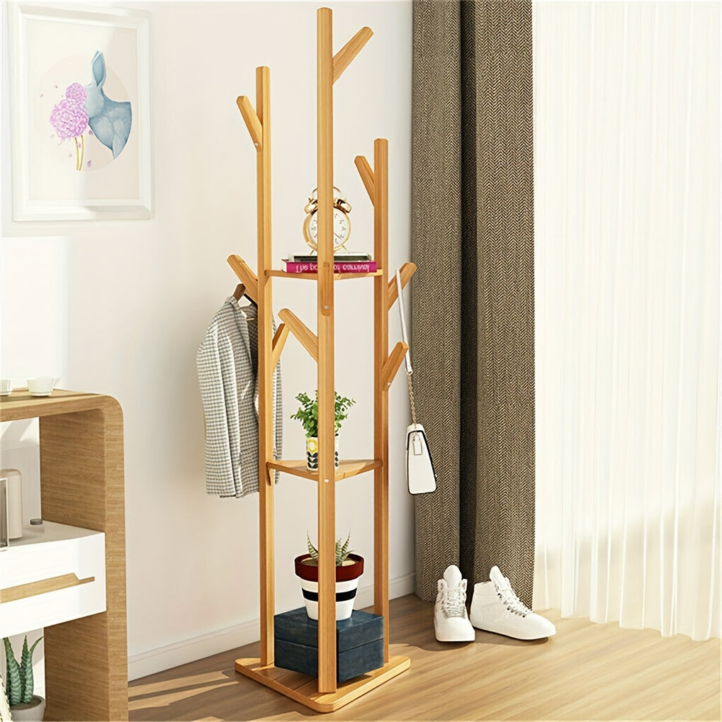Bamboo Coat Stand Rack: Corner Clothes Hanger Sturdy with Shelf Wooden Coat Tree with 10 Hanging Hooks for Clothes, Coat Hat, Umbrella, Hallway Bedroom Entryway 64.17 x 13.78 x 13.78inch