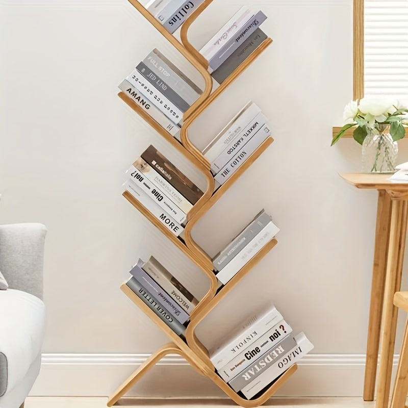 Creative Tree-Shaped Bookshelf - Curved Hardwood Bookcase with 3-Tier Storage, Space-Saving Design for Living Room, Bedroom, or Classroom Decor