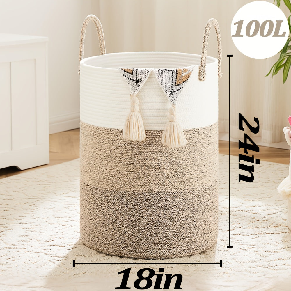 Laundry Basket, Woven Rope Laundry Hamper, 60L\u002F 80L for Decor Storage of Dirty Clothes, Toys and Blankets in Bathroom, Room and Living Room