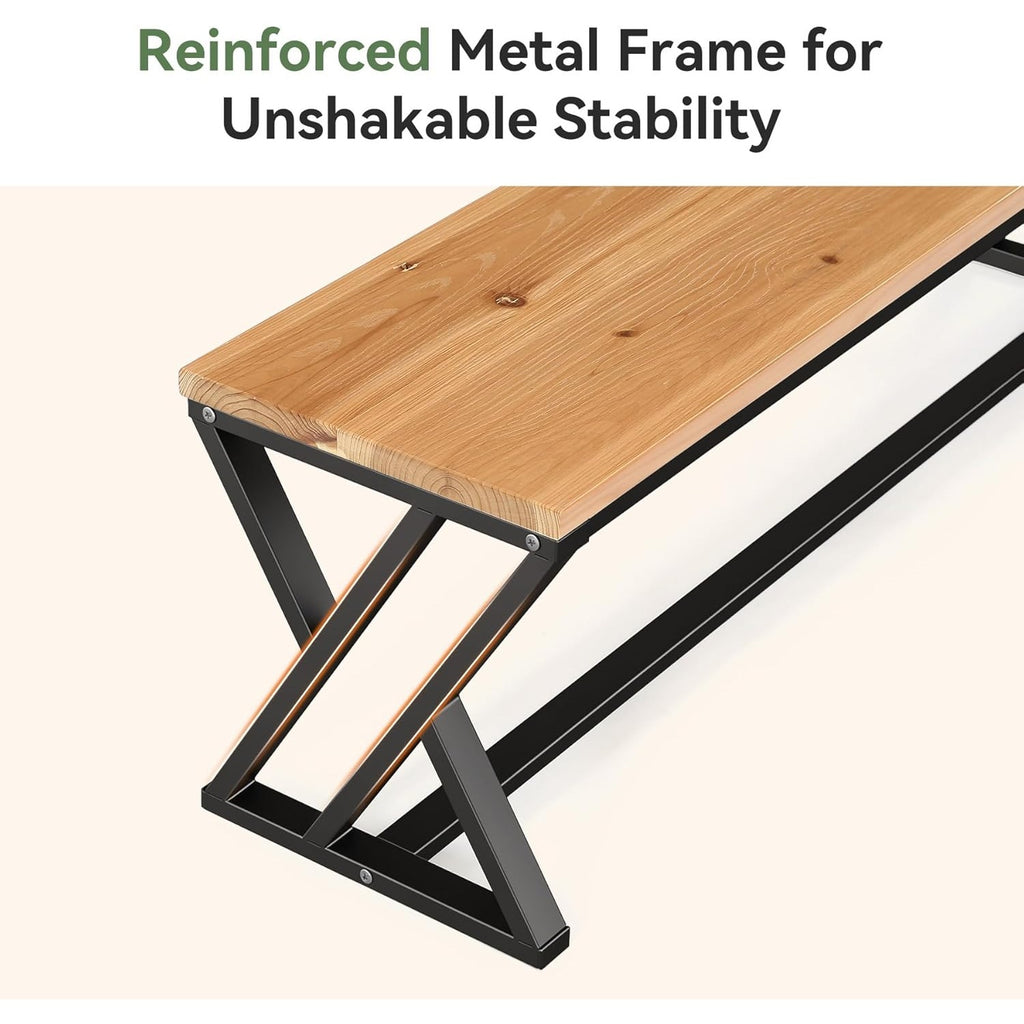 Solid Wood Entryway Bench, 55' Long Shoe Bench with Sturdy Metal Legs, Industrial End of Bed Stool And Dining Bench for Bedroom, Kitchen And Living Room
