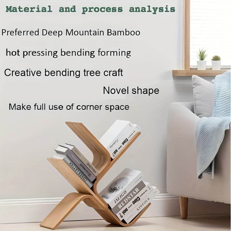 Creative Tree-Shaped Bookshelf - Curved Hardwood Bookcase with 3-Tier Storage, Space-Saving Design for Living Room, Bedroom, or Classroom Decor