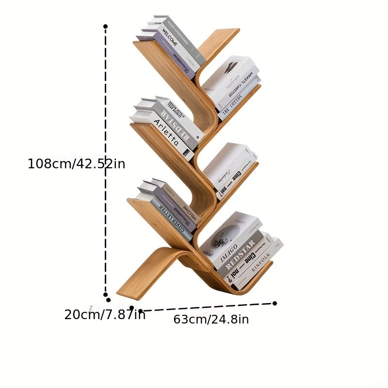 Creative Tree-Shaped Bookshelf - Curved Hardwood Bookcase with 3-Tier Storage, Space-Saving Design for Living Room, Bedroom, or Classroom Decor