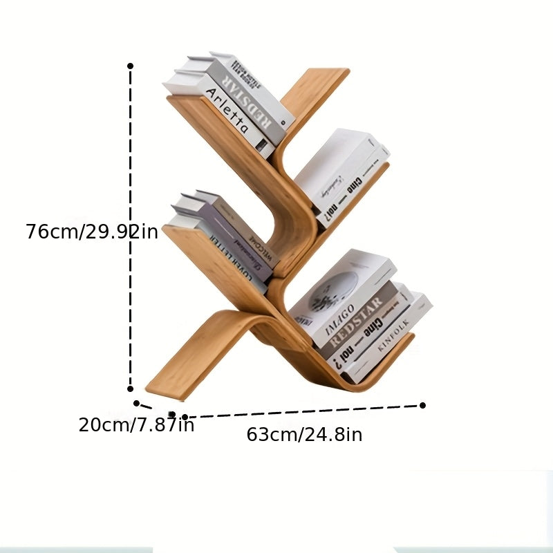 Creative Tree-Shaped Bookshelf - Curved Hardwood Bookcase with 3-Tier Storage, Space-Saving Design for Living Room, Bedroom, or Classroom Decor