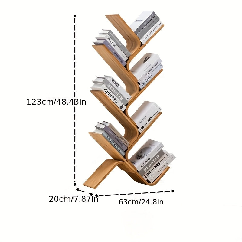 Creative Tree-Shaped Bookshelf - Curved Hardwood Bookcase with 3-Tier Storage, Space-Saving Design for Living Room, Bedroom, or Classroom Decor