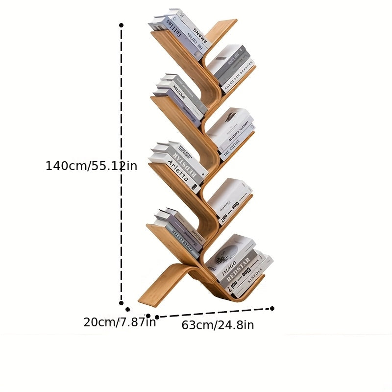 Creative Tree-Shaped Bookshelf - Curved Hardwood Bookcase with 3-Tier Storage, Space-Saving Design for Living Room, Bedroom, or Classroom Decor
