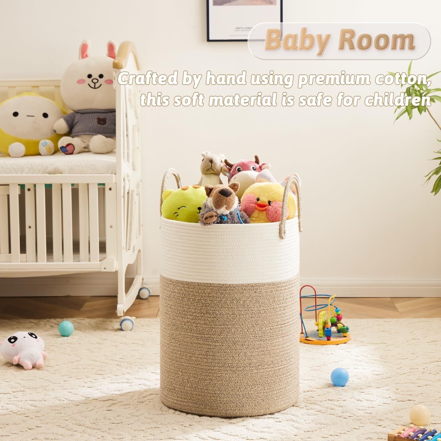 Laundry Basket, Woven Rope Laundry Hamper, 60L\u002F 80L for Decor Storage of Dirty Clothes, Toys and Blankets in Bathroom, Room and Living Room
