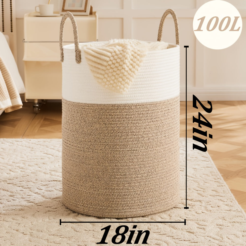 Laundry Basket, Woven Rope Laundry Hamper, 60L\u002F 80L for Decor Storage of Dirty Clothes, Toys and Blankets in Bathroom, Room and Living Room