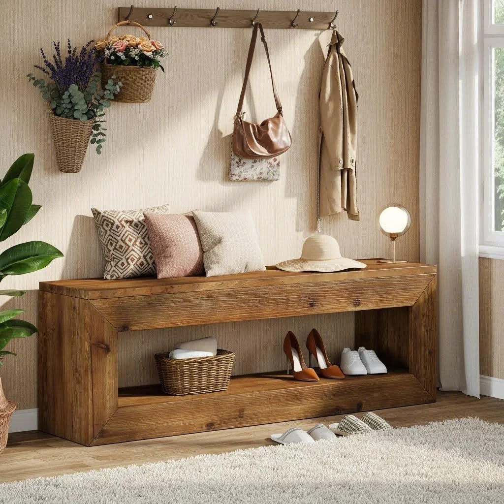 Solid Wood Entryway Bench, 47\