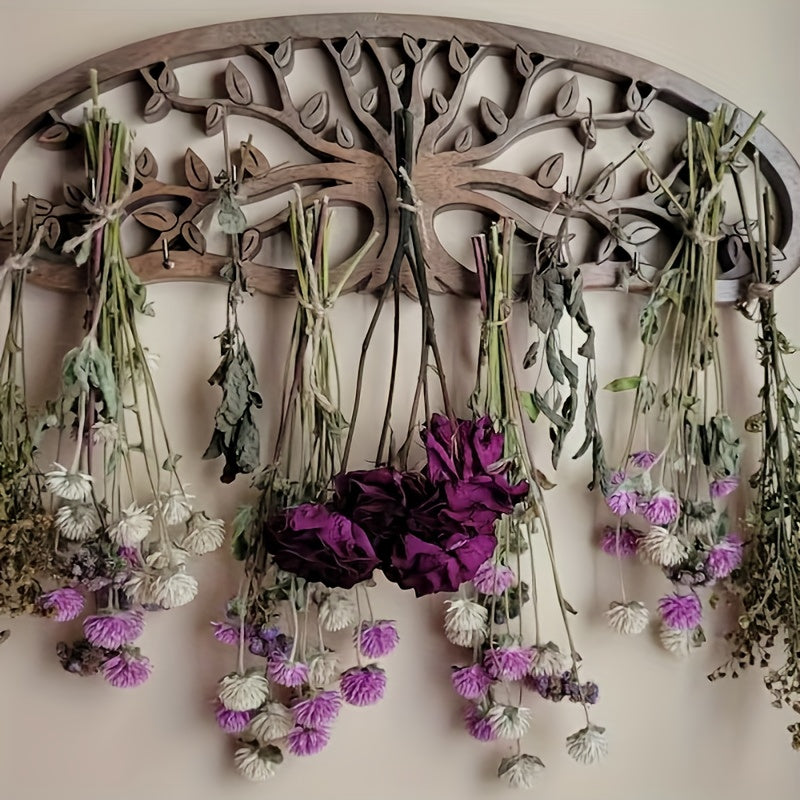 Rustic Herb Drying Rack Hanging - Artistic Life Tree Design Holds 11 Bouquets. Wooden Tree-Shaped Jewelry Holder for Storing Jewelry. Space-Saving Herb & Flower Dryer Wall Decor Art for Kitchen Witches, Gardeners & Crafters - Thanksgiving Gift