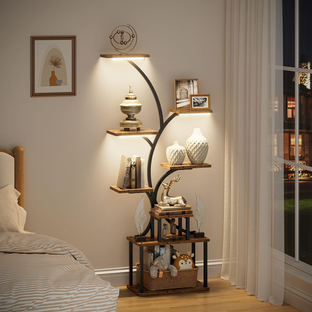 CODACE 1pc Bookcase with LED Lights, 8-tier Corner Display Stand, 62\