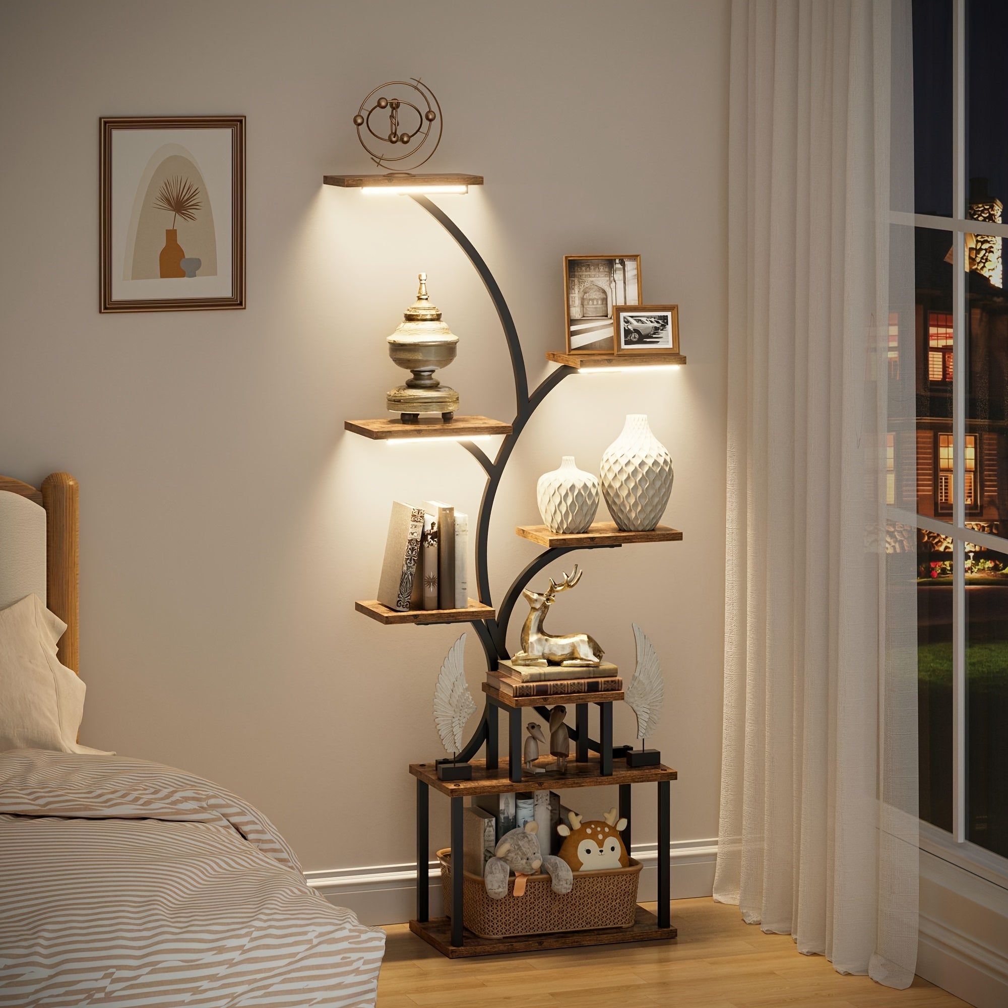 CODACE 1pc Bookcase with LED Lights, 8-tier Corner Display Stand, 62\