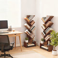 7-Tier Tree Bookshelf for Office, Tall And Slim Organizer, Rustic Brown Freestanding Bookcase with Storage