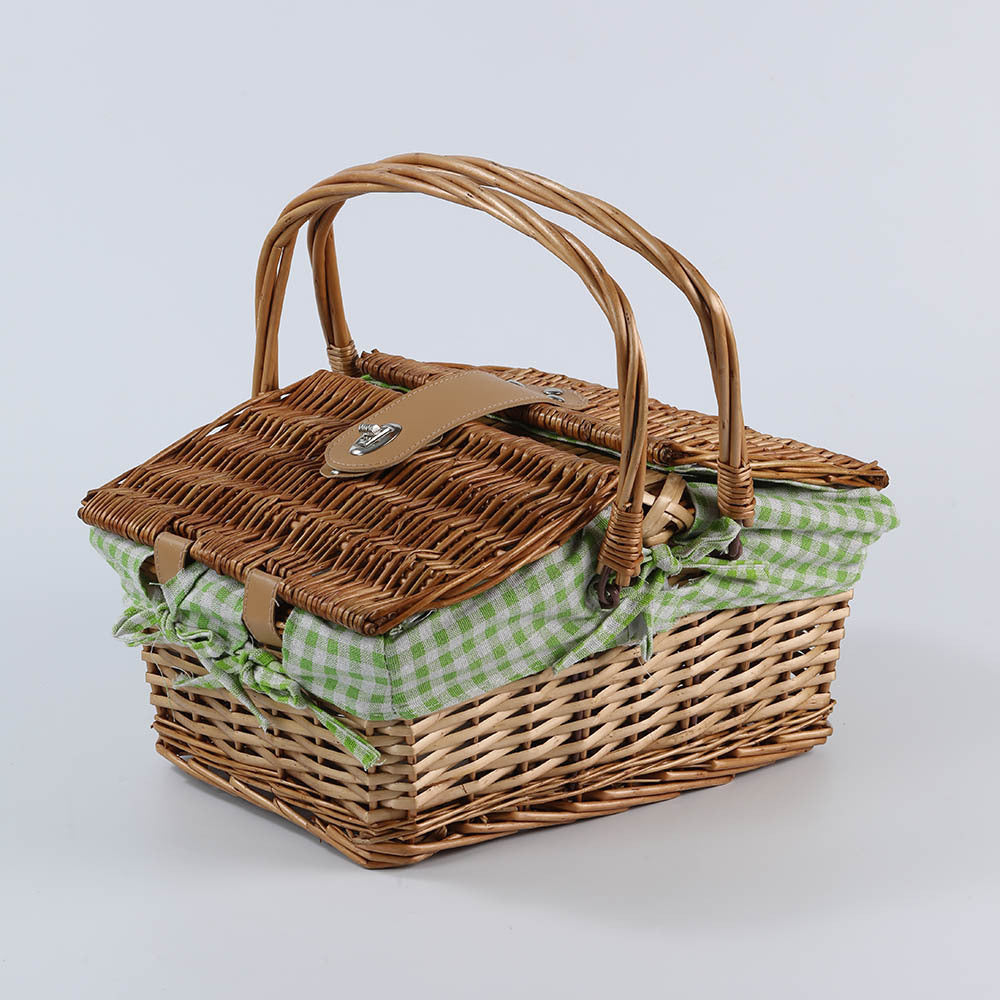 Ins-Style Wicker Handbasket with Lid, Pastoral Style Photo Prop, Home Storage Basket for Outdoor Camping Non-Food Direct Contact