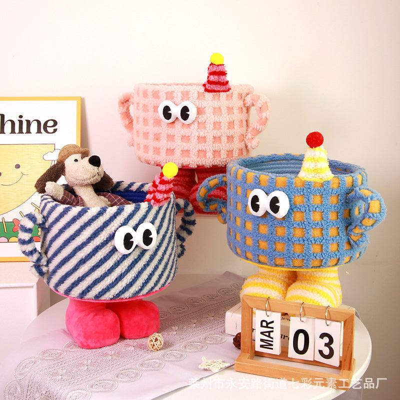 Cute Big Feet Monster Storage Basket, Woven Dopamine Flower Bucket, for Snacks Makeup Organizer, Home Desktop Decor, Gift Bucket, Shelf Baskets