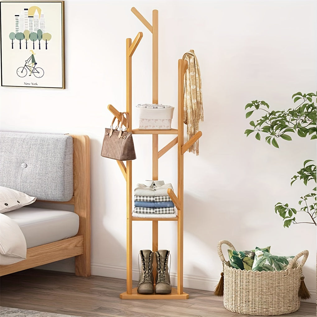 Bamboo Coat Stand Rack: Corner Clothes Hanger Sturdy with Shelf Wooden Coat Tree with 10 Hanging Hooks for Clothes, Coat Hat, Umbrella, Hallway Bedroom Entryway 64.17 x 13.78 x 13.78inch