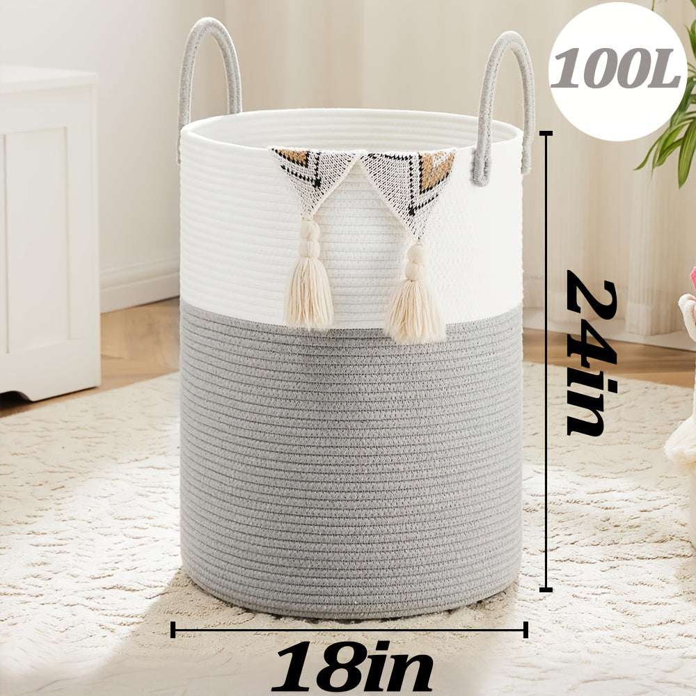 Laundry Basket, Woven Rope Laundry Hamper, 60L\u002F 80L for Decor Storage of Dirty Clothes, Toys and Blankets in Bathroom, Room and Living Room