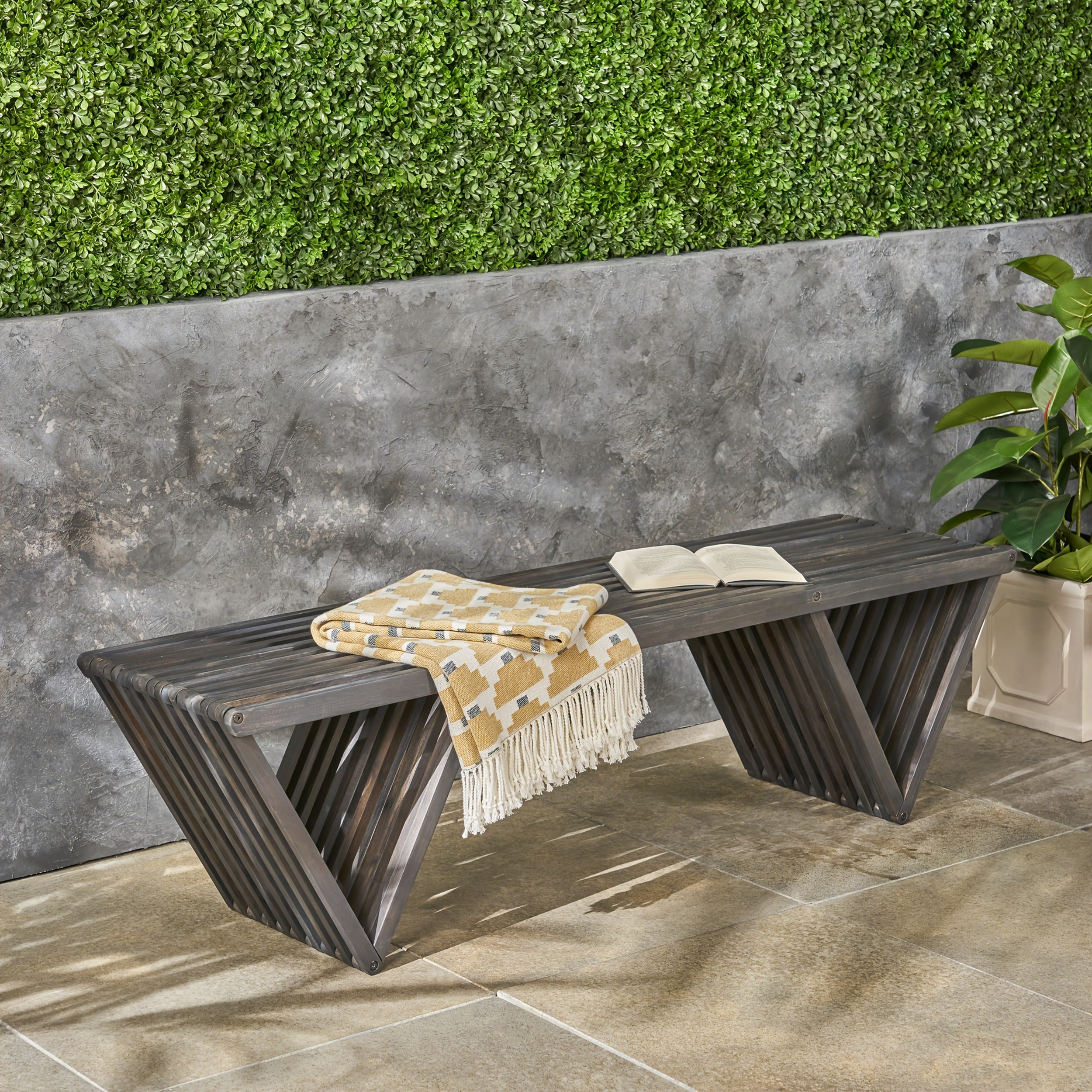 Acacia Wood Plank Design Terrace Bench | Solid and Comfortable, Fashionable Geometric Creativity, Elegant and Durable Multi-functional Outdoor Decorative Bench, Dining Chair, Leisure Balcony Garden Chair, Brown Hardwood