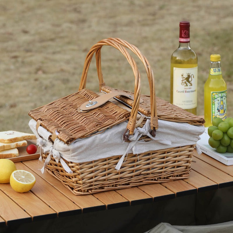 Ins-Style Wicker Handbasket with Lid, Pastoral Style Photo Prop, Home Storage Basket for Outdoor Camping Non-Food Direct Contact