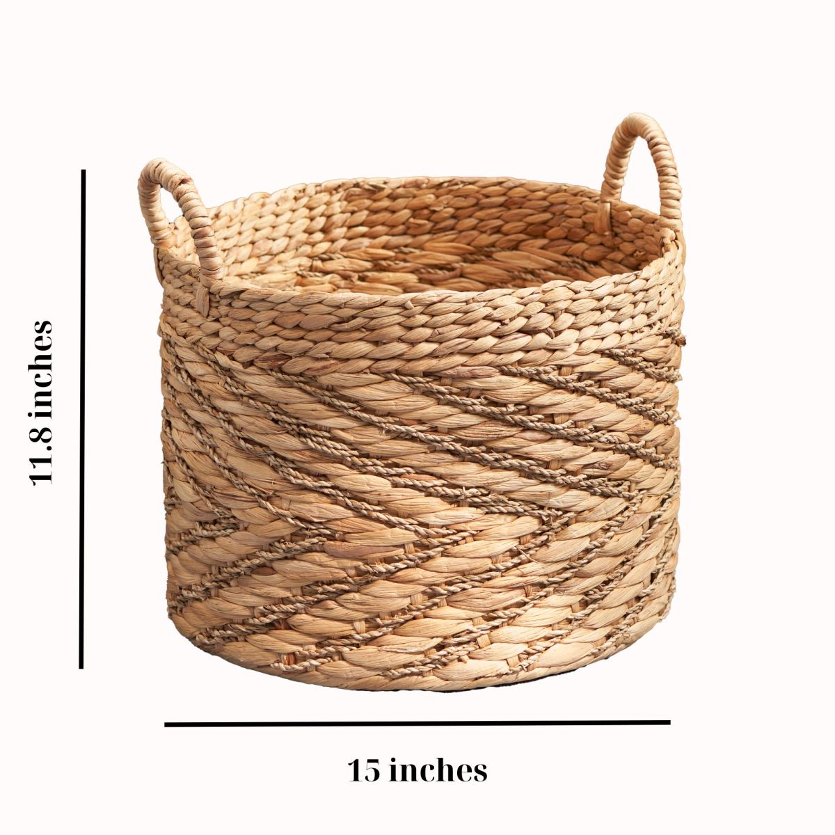 Rustic Round Water Hyacinth Woven Basket with Sturdy Handles - Natural Brown Suitable for Clothes, Towel, Magazine Storage, Farmhouse for, Bathroom, - Basket for Home Decor Accent, Shelf Baskets