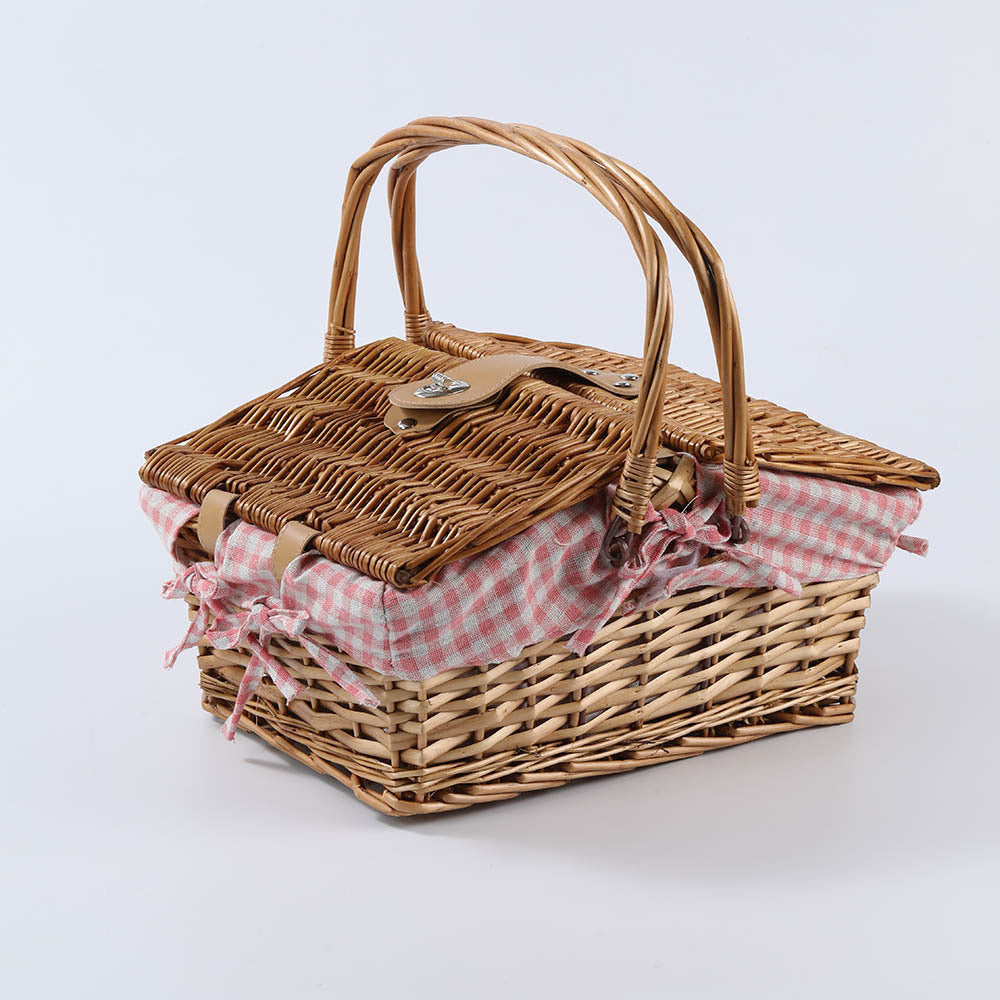 Ins-Style Wicker Handbasket with Lid, Pastoral Style Photo Prop, Home Storage Basket for Outdoor Camping Non-Food Direct Contact