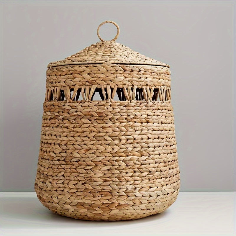 A Japanese-Style Handmade Storage Basket, a Covered Laundry Basket for The Cottage, Suitable for Organizing And Storing Items in The Living Room, Bedroom, Bathroom, And Laundry Room, Laundry Baskets