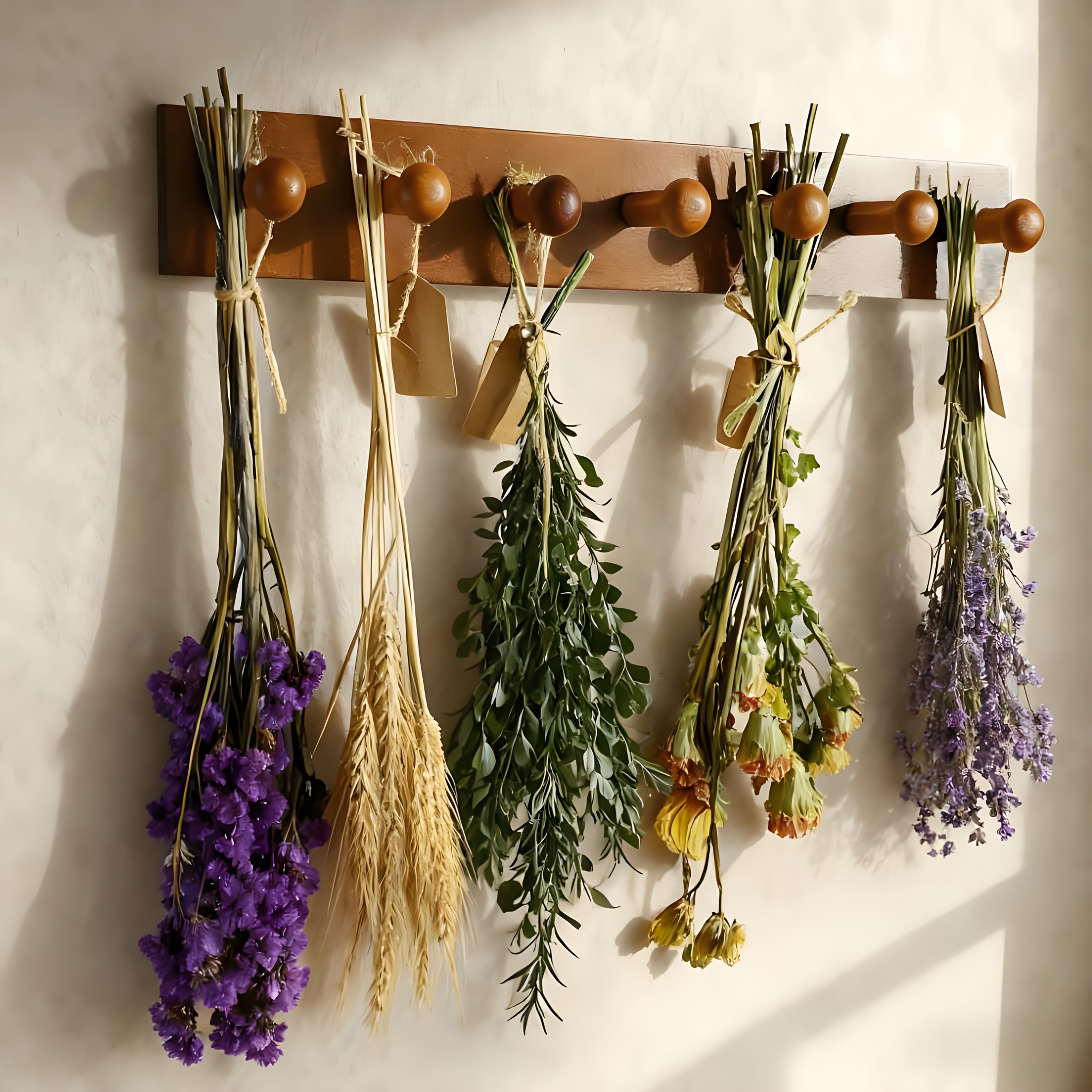 Rustic Herb Drying Rack Hanging - Artistic Life Tree Design Holds 11 Bouquets. Wooden Tree-Shaped Jewelry Holder for Storing Jewelry. Space-Saving Herb & Flower Dryer Wall Decor Art for Kitchen Witches, Gardeners & Crafters - Thanksgiving Gift