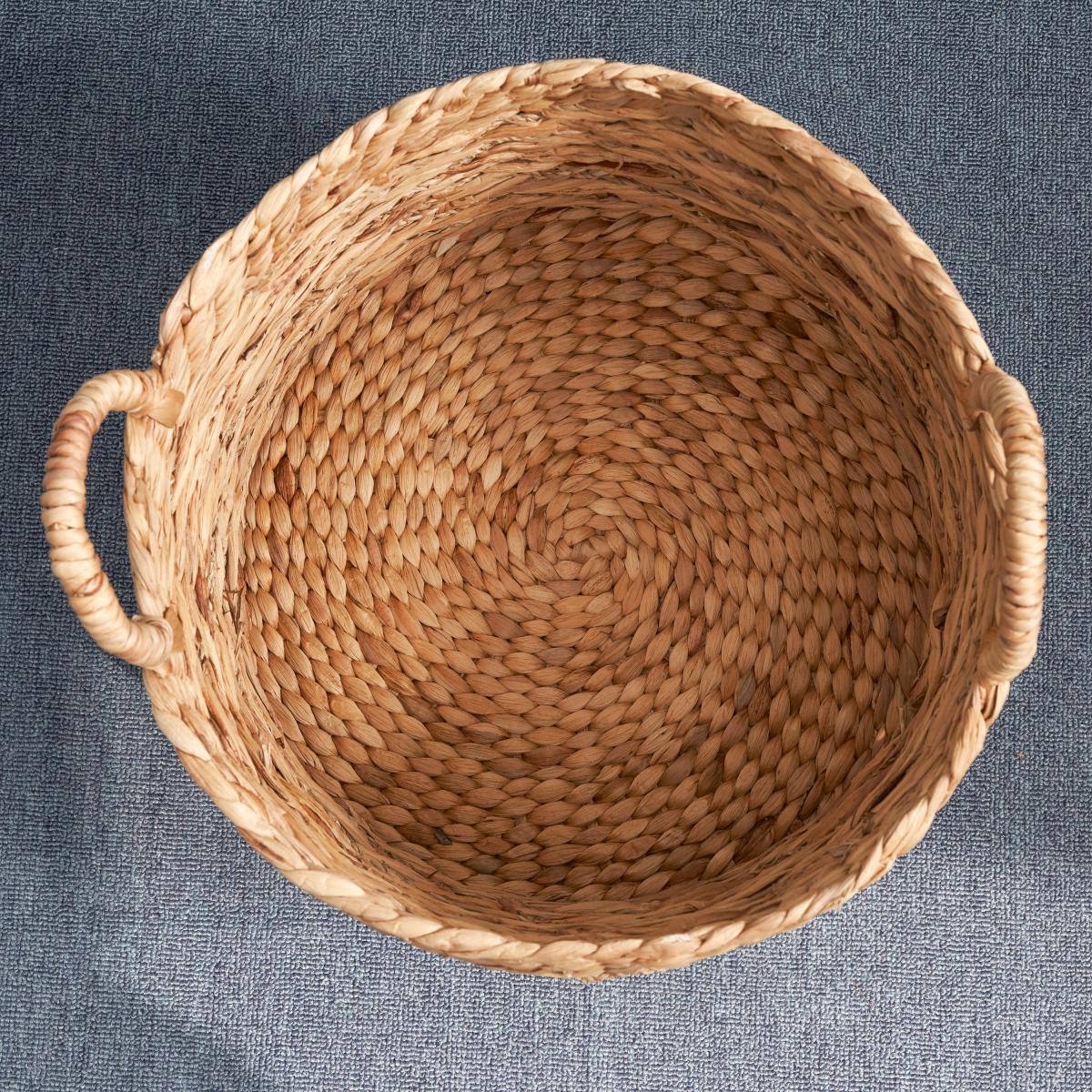 Rustic Round Water Hyacinth Woven Basket with Sturdy Handles - Natural Brown Suitable for Clothes, Towel, Magazine Storage, Farmhouse for, Bathroom, - Basket for Home Decor Accent, Shelf Baskets